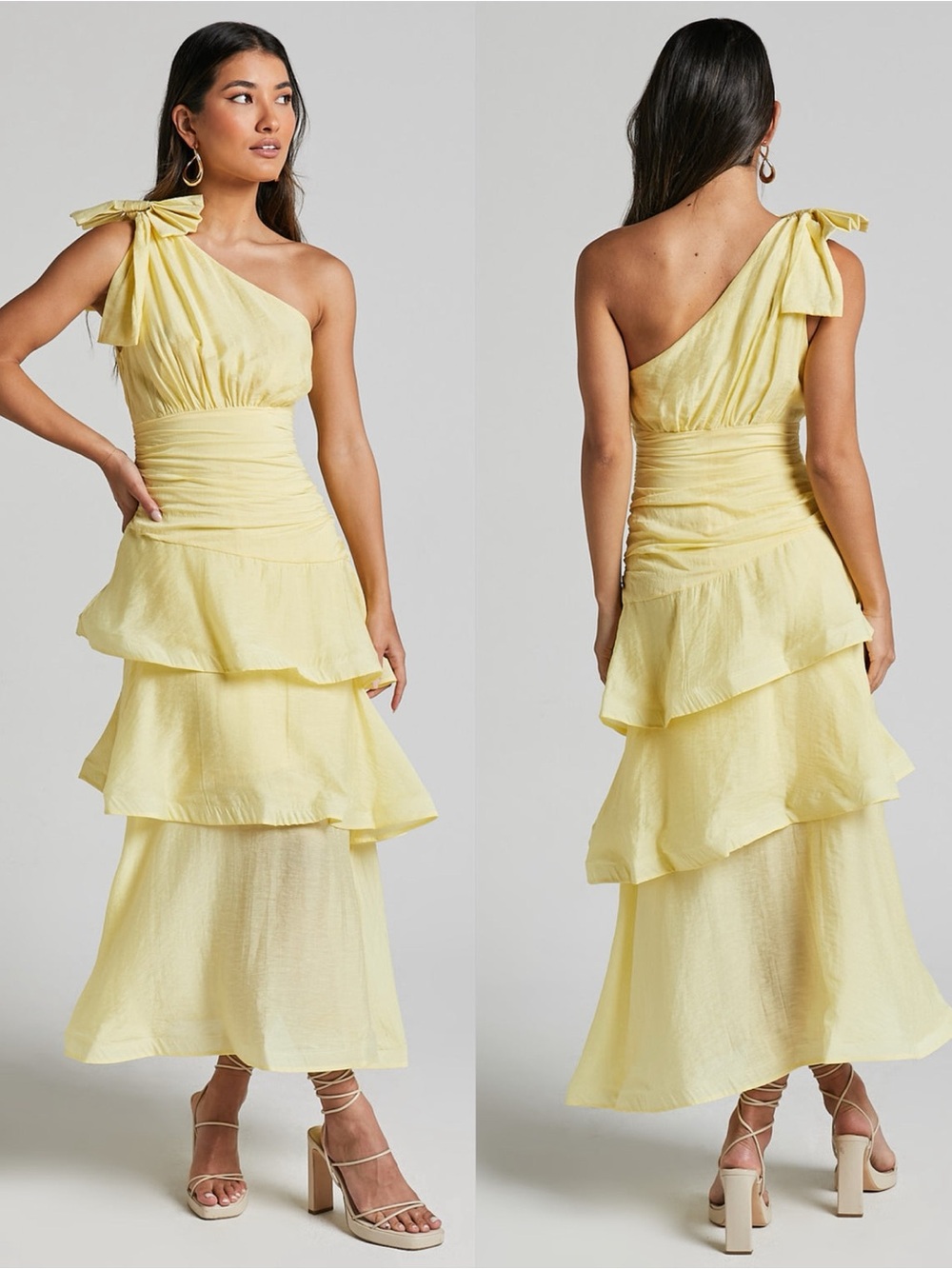 SHOWPO Eugenia One Shoulder Fut And Flare Layered Midi Dress
In Yellow
